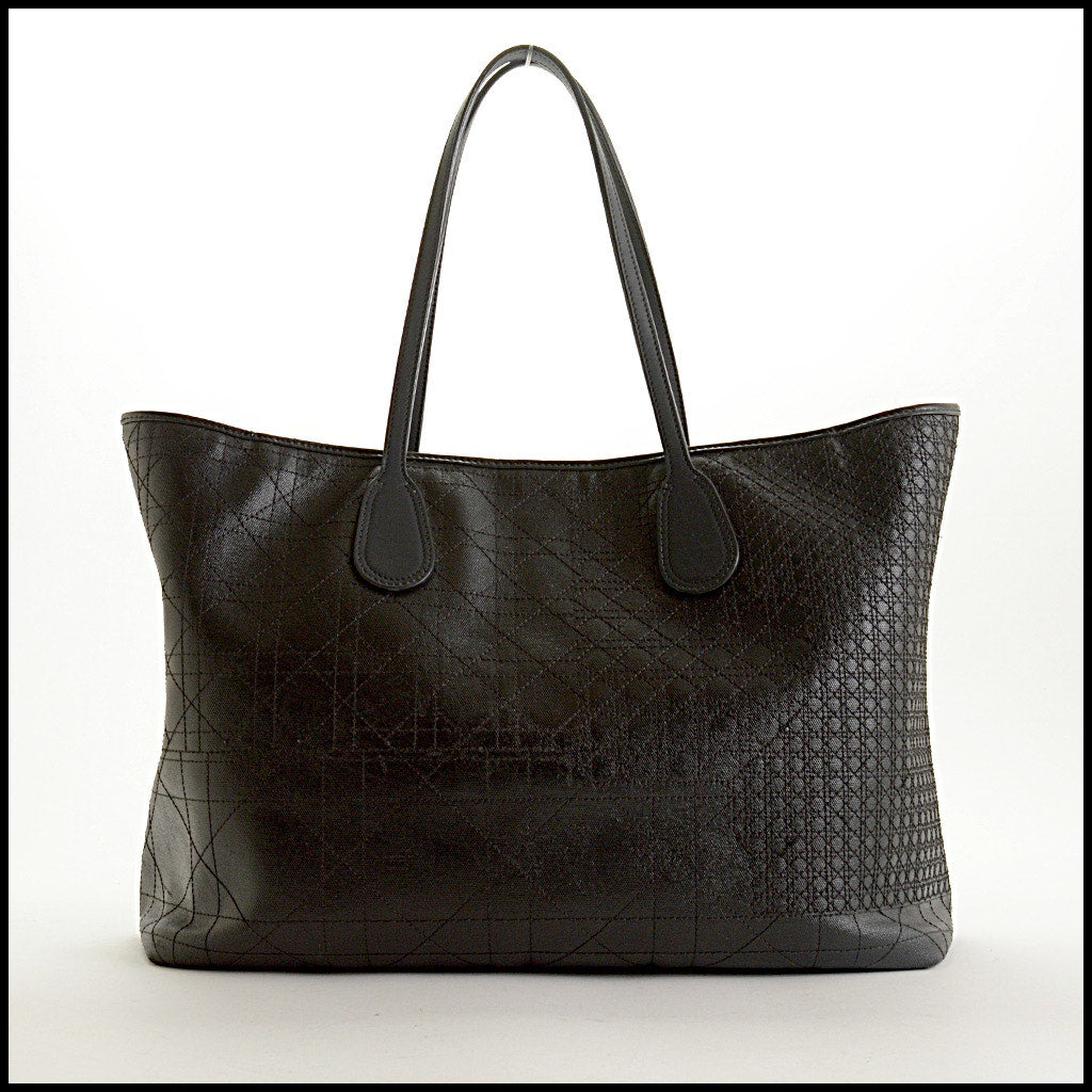 RDC15565 CHRISTIAN DIOR 2018 Black Cannage Quilted Rosato Coated Canvas Panarea Shopping Tote