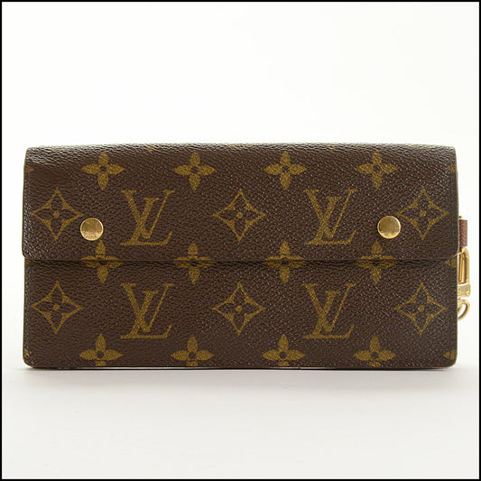 RDC15445 LOUIS VUITTON 80's Brown LV Monogram Portefeuille Accordion Clutch Wallet with Chain Strap