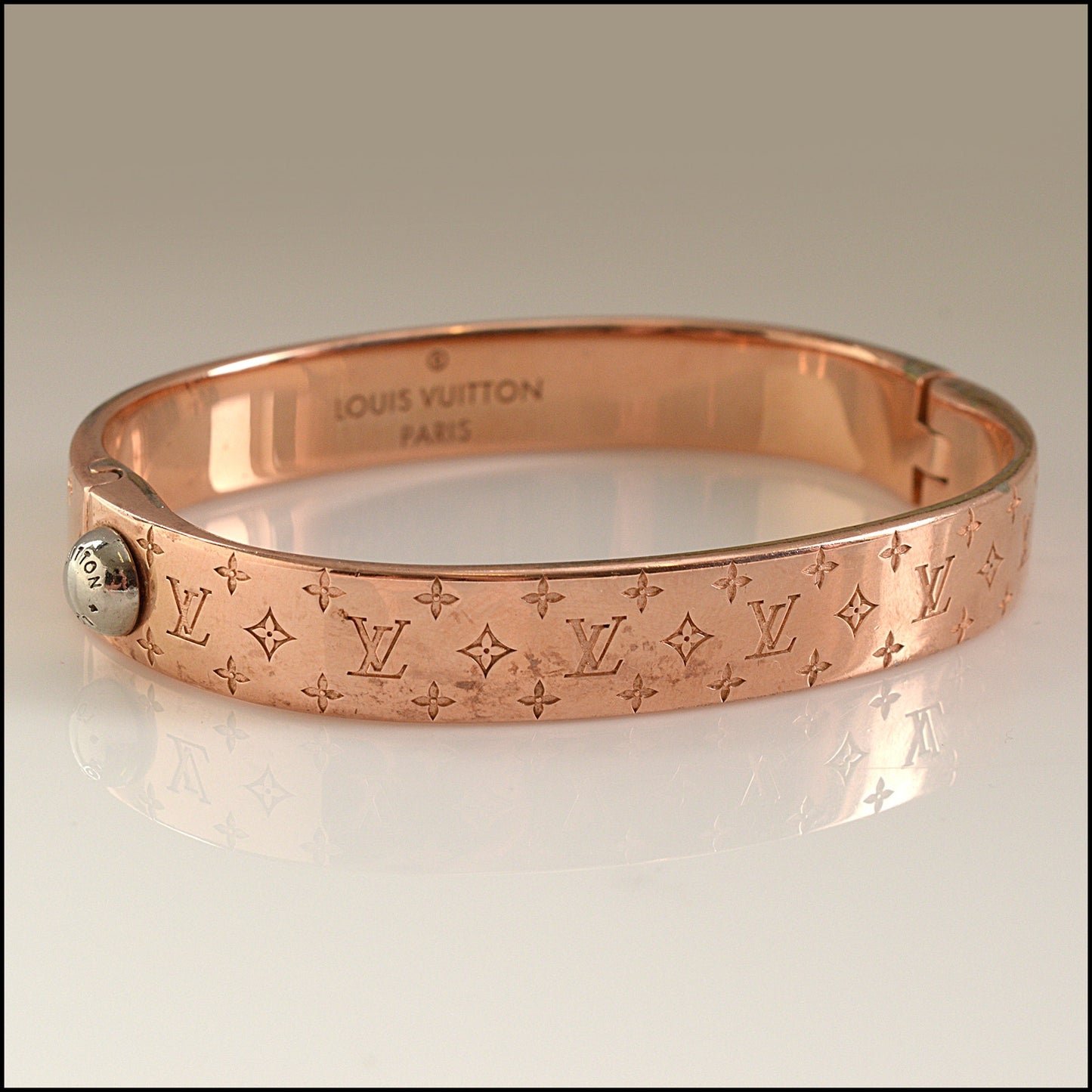 RDC15387 LOUIS VUITTON LV Nanogram Rose Gold Oval Cuff Bracelet Size S