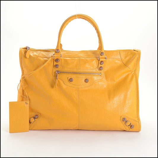 RDC14650 BALENCIAGA 2012 Mangue Yellow Lambskin Rose-Gold Hardware Weekender Bag