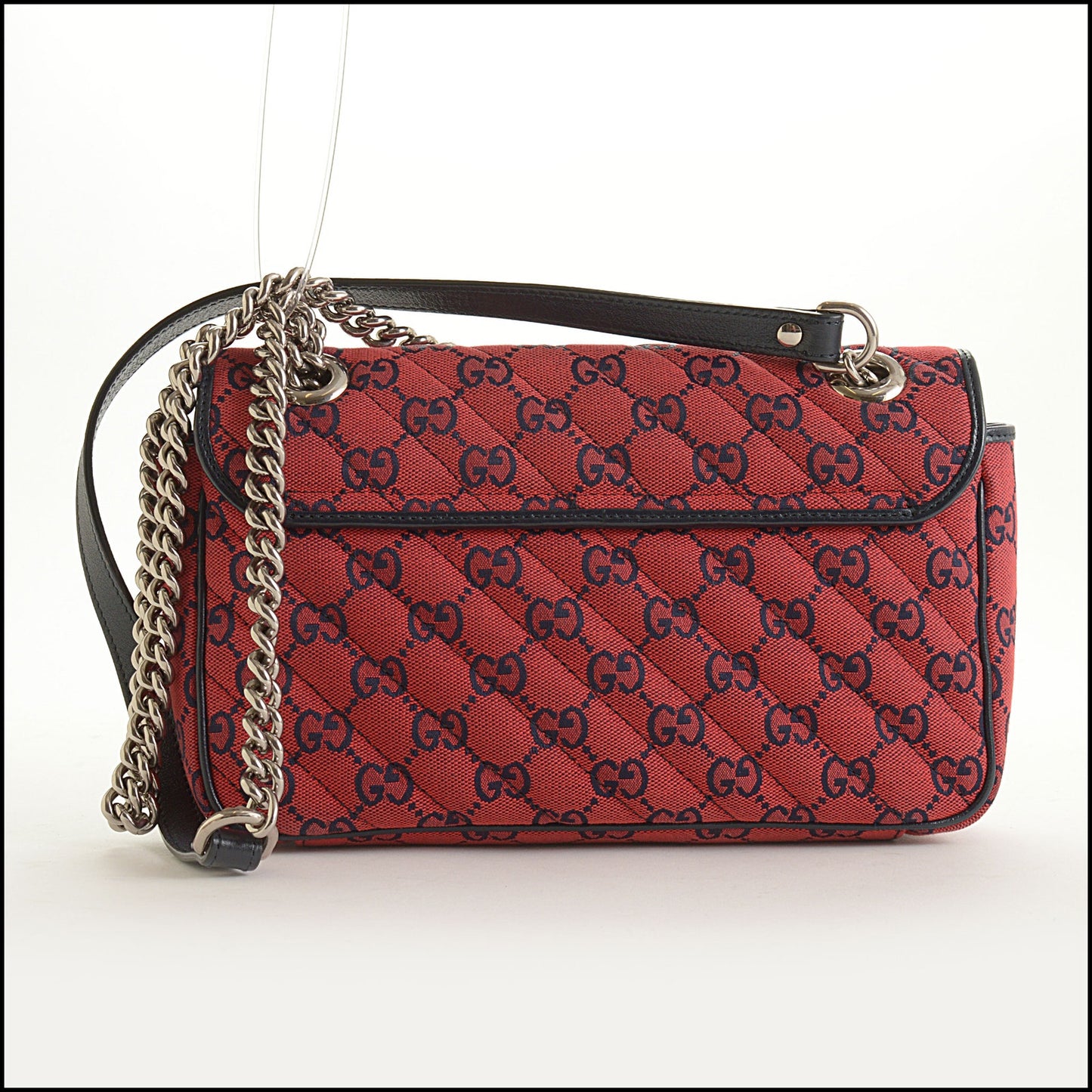 RDC15585 GUCCI Red Monogram Matelasse Diagonal Canvas Marmont Flap Bag