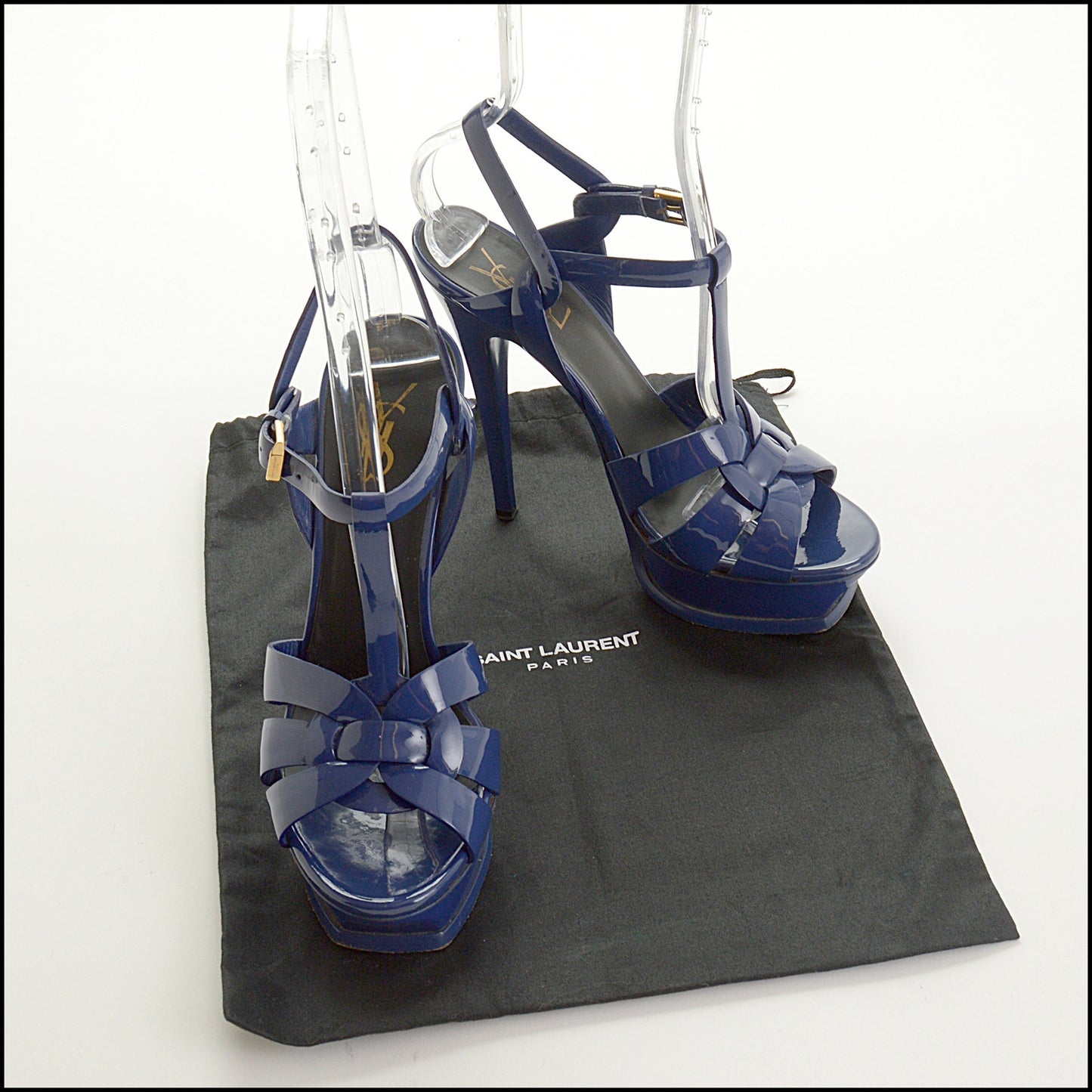 RDC15208 SAINT LAURENT Blue Patent Leather Tribute Platform Heel Size 38