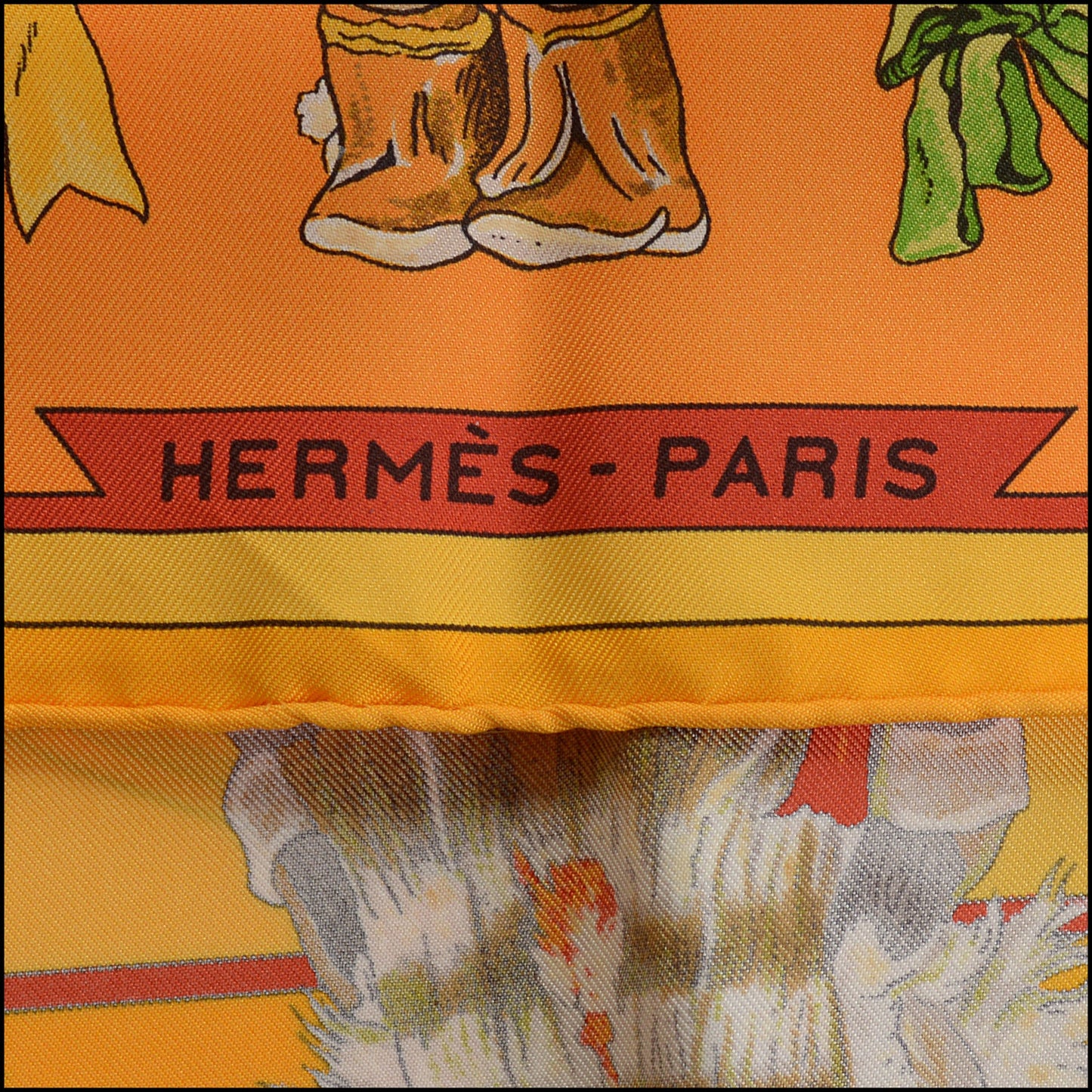 RDC14891 HERMES Vintage Saffron "Kachinas" 90cm Silk Scarf Kermit Oliver