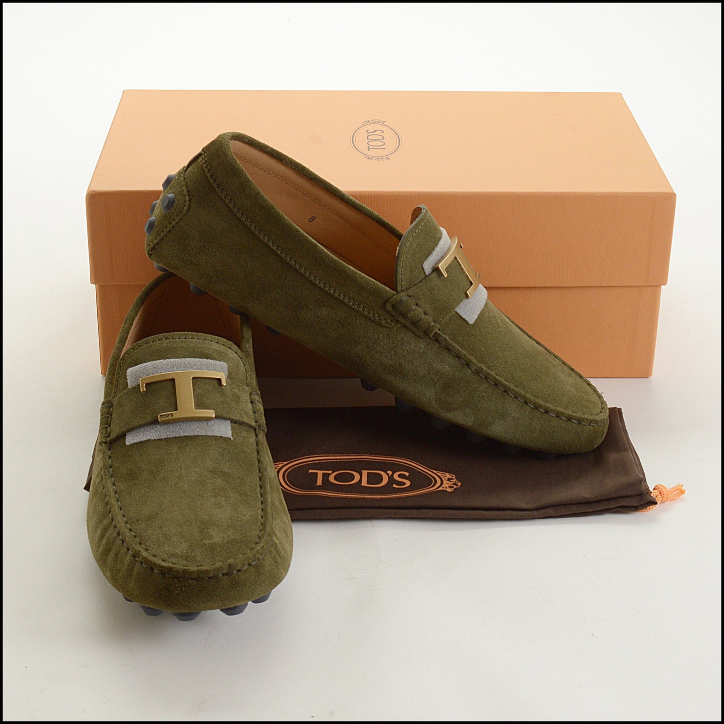 RDC15145 TOD'S Men's Green Suede Gommino "T" Driving Loafers Size 8