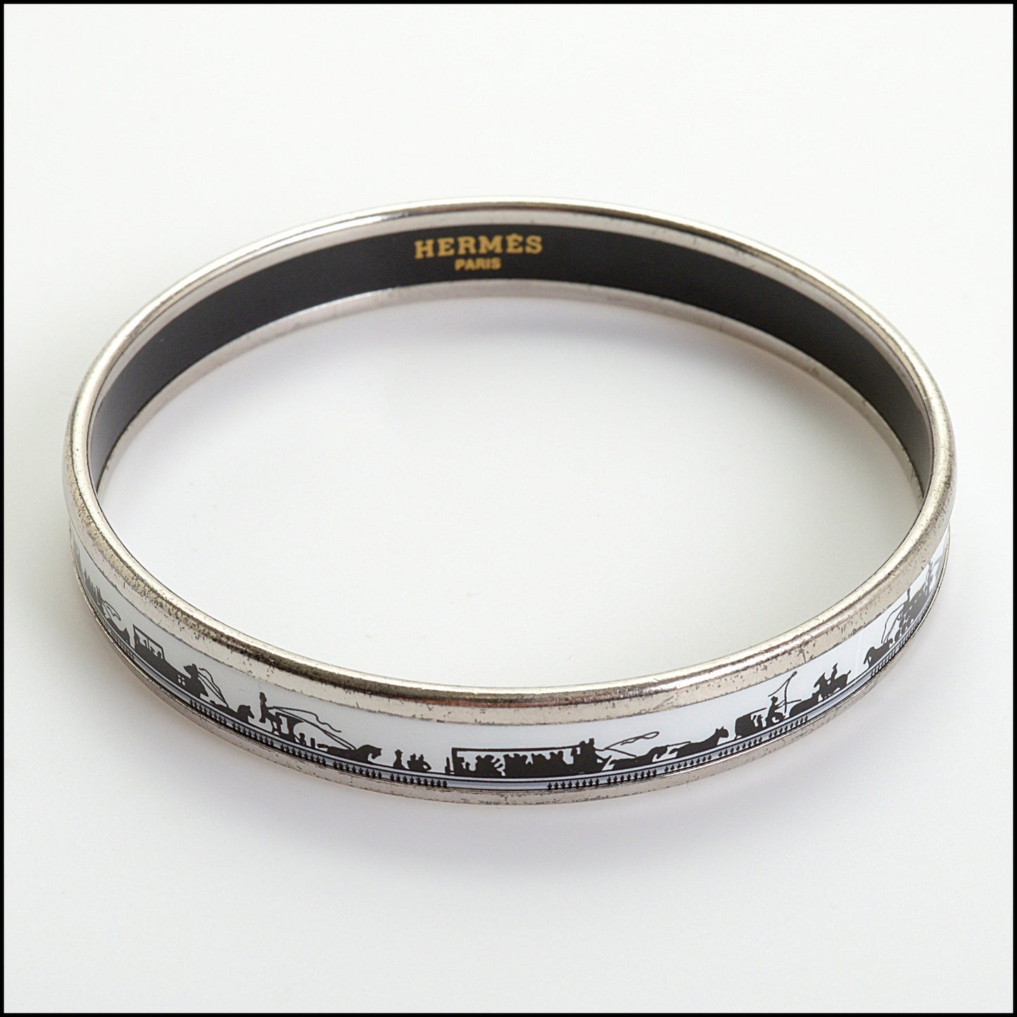 RDC14441 Hermes Black & White Narrow Bangle Size Small/36