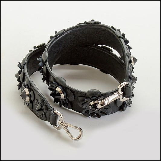 RDC14663 FENDI Black Studded Flowerland Shoulder Strap