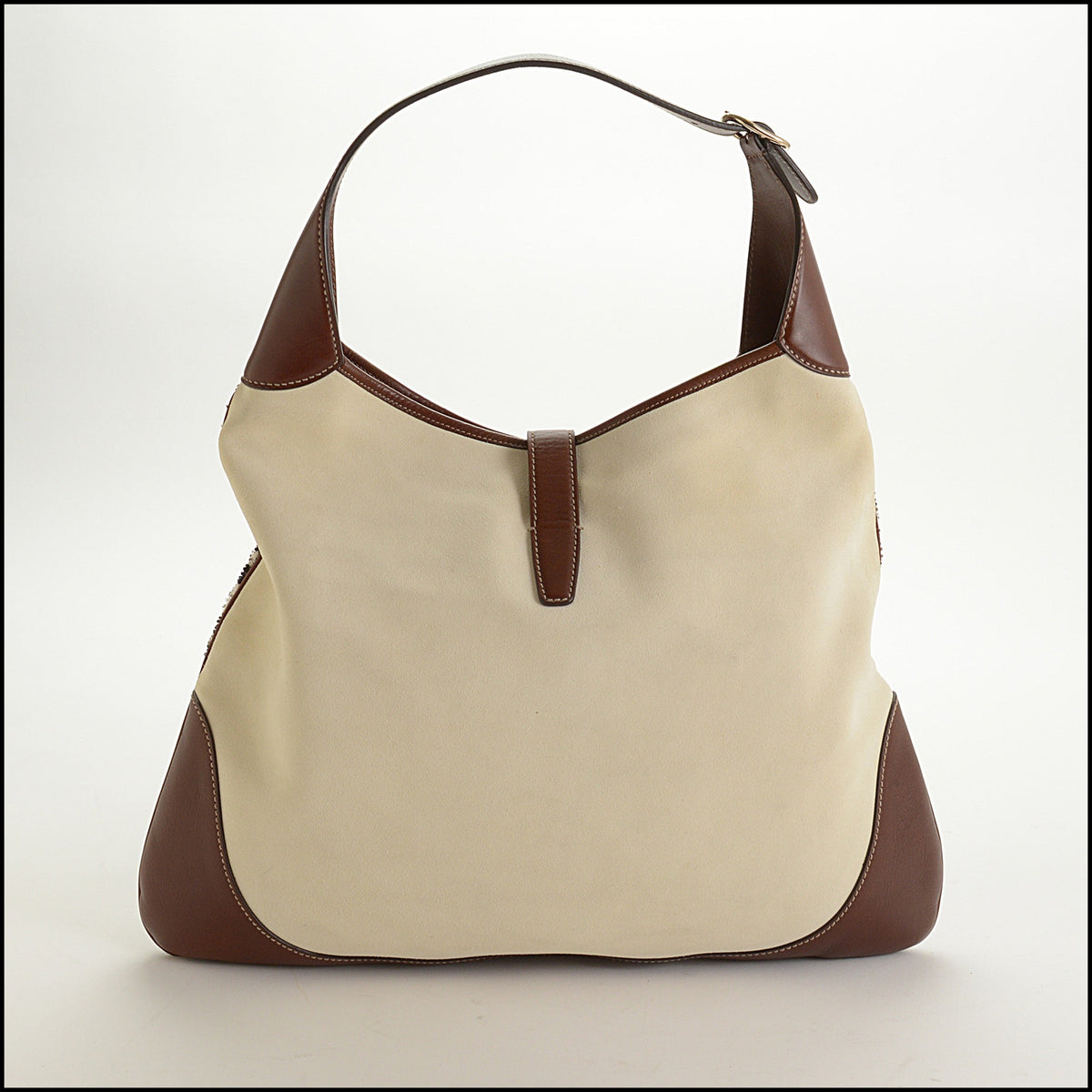 RDC15670 GUCCI Brown Leather Beaded Zebra Web Bag