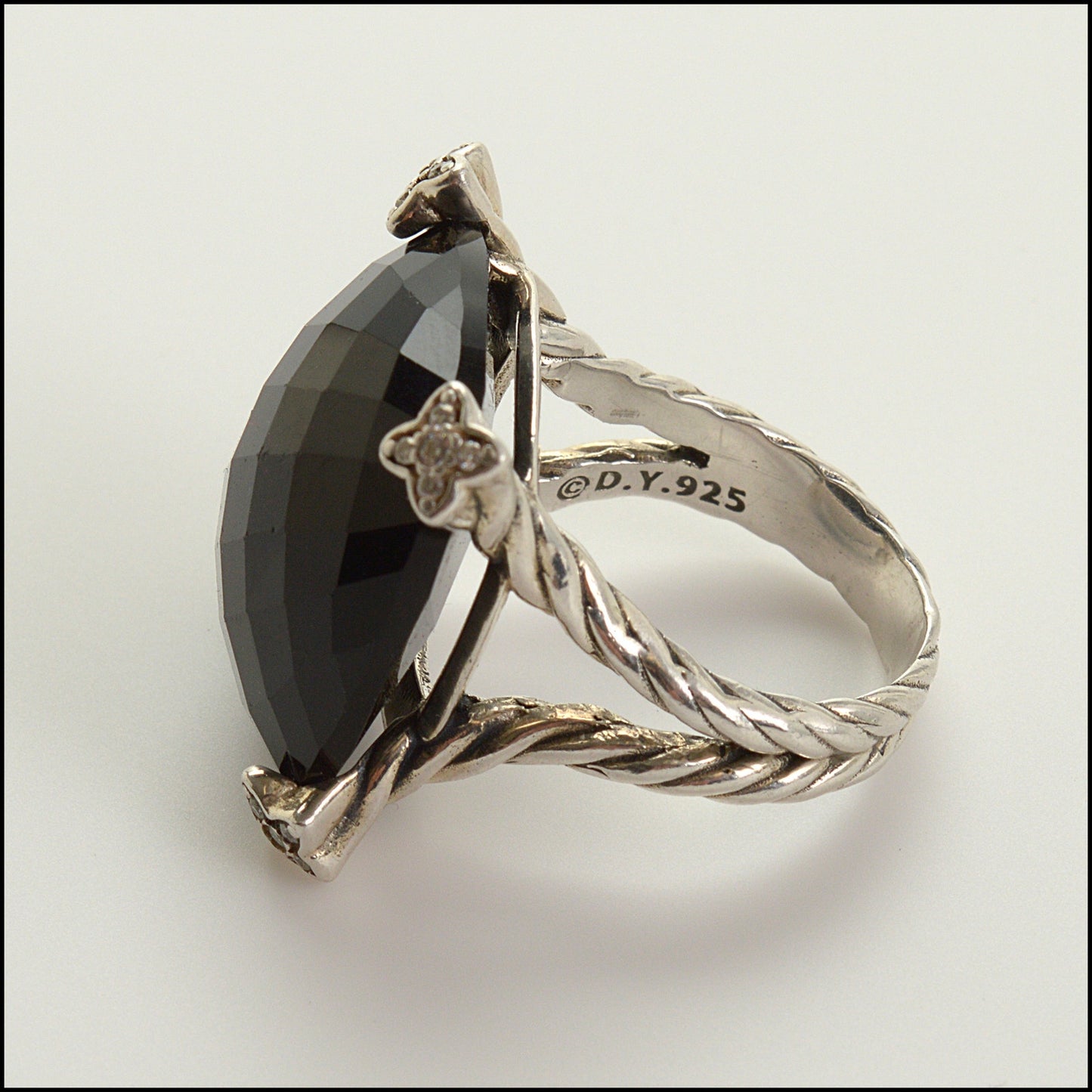 RDC15026 DAVID YURMAN Large Faceted Onyx Chatelaine Albion Diamond Ring Size 6.75