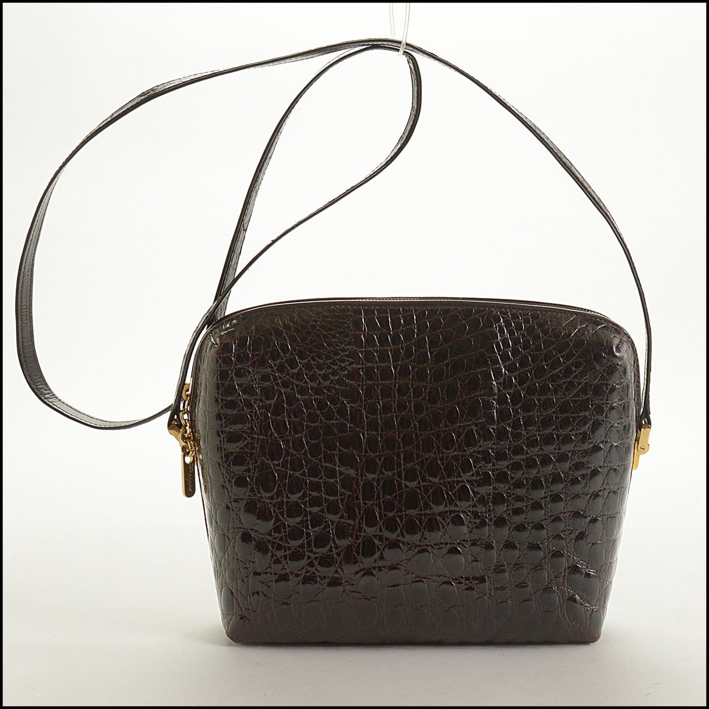 RDC15380 FERRAGAMO Dark Brown Crocodile Embossed Shoulder Bag