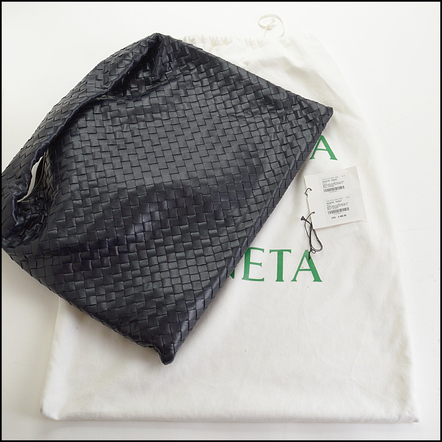 RDC14536 BOTTEGA VENETA Dark Navy Inrecciato Calfskin Large Hop Bag