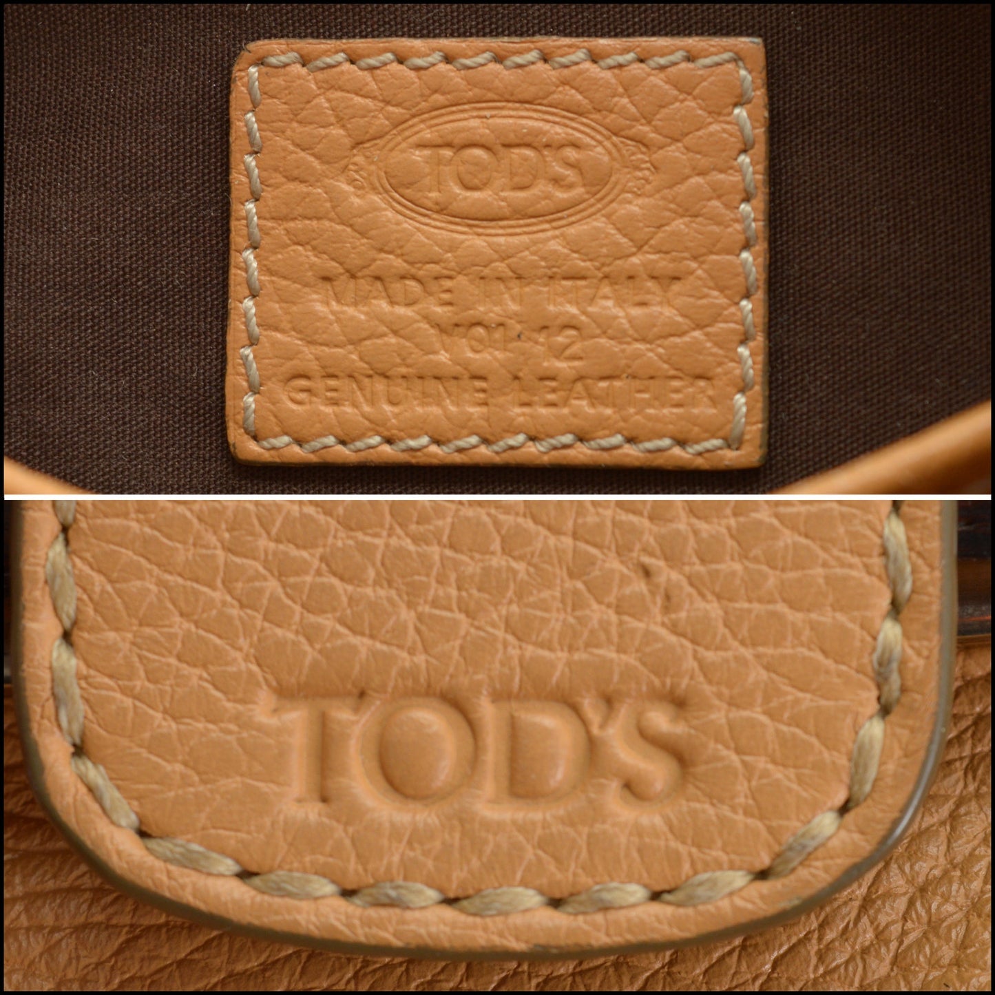 RDC15133 TOD'S Tan Pebbled Leather Wood Clasp Tote
