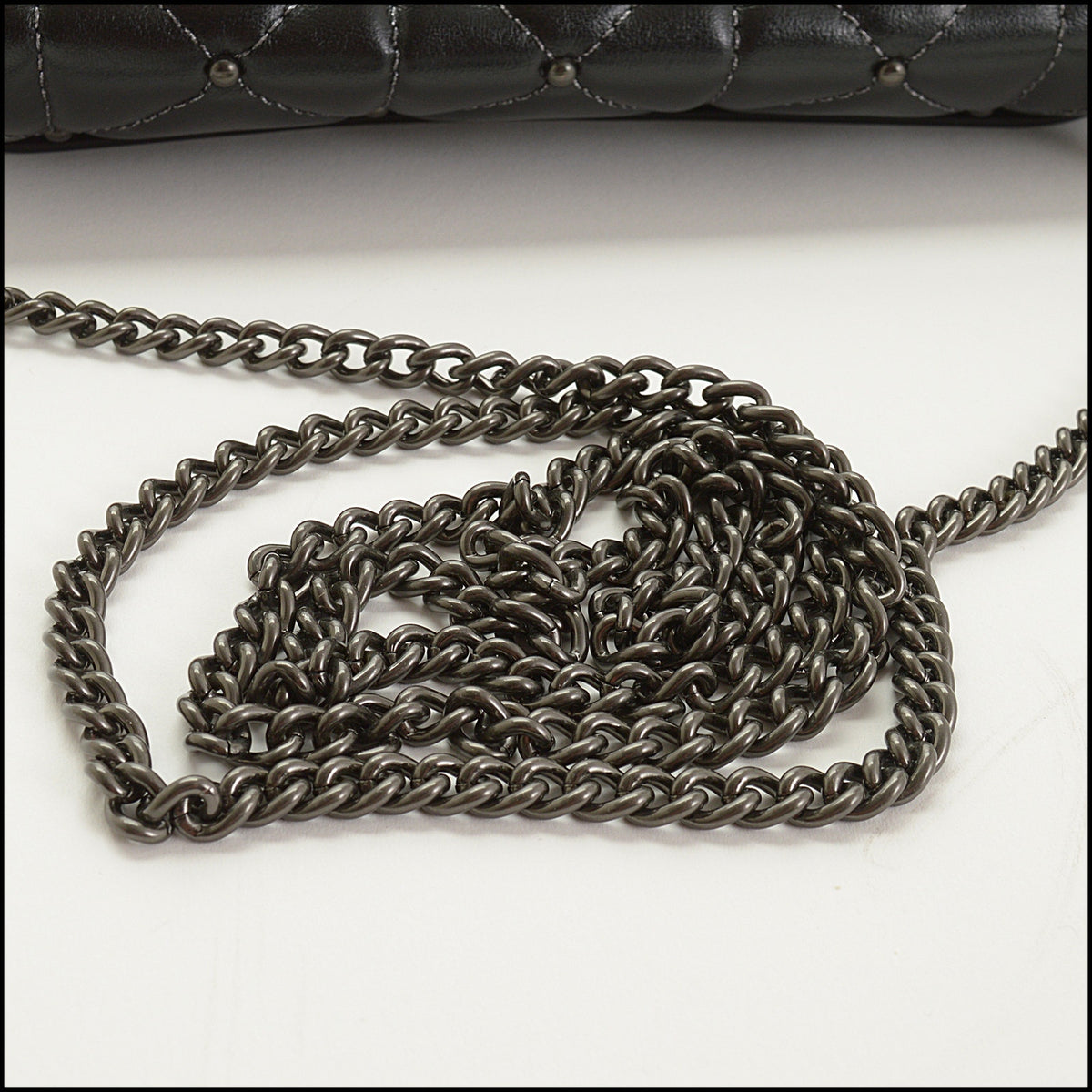 RDC15621 COACH Black Quilted Studded Flap Wallet on Chain WOC