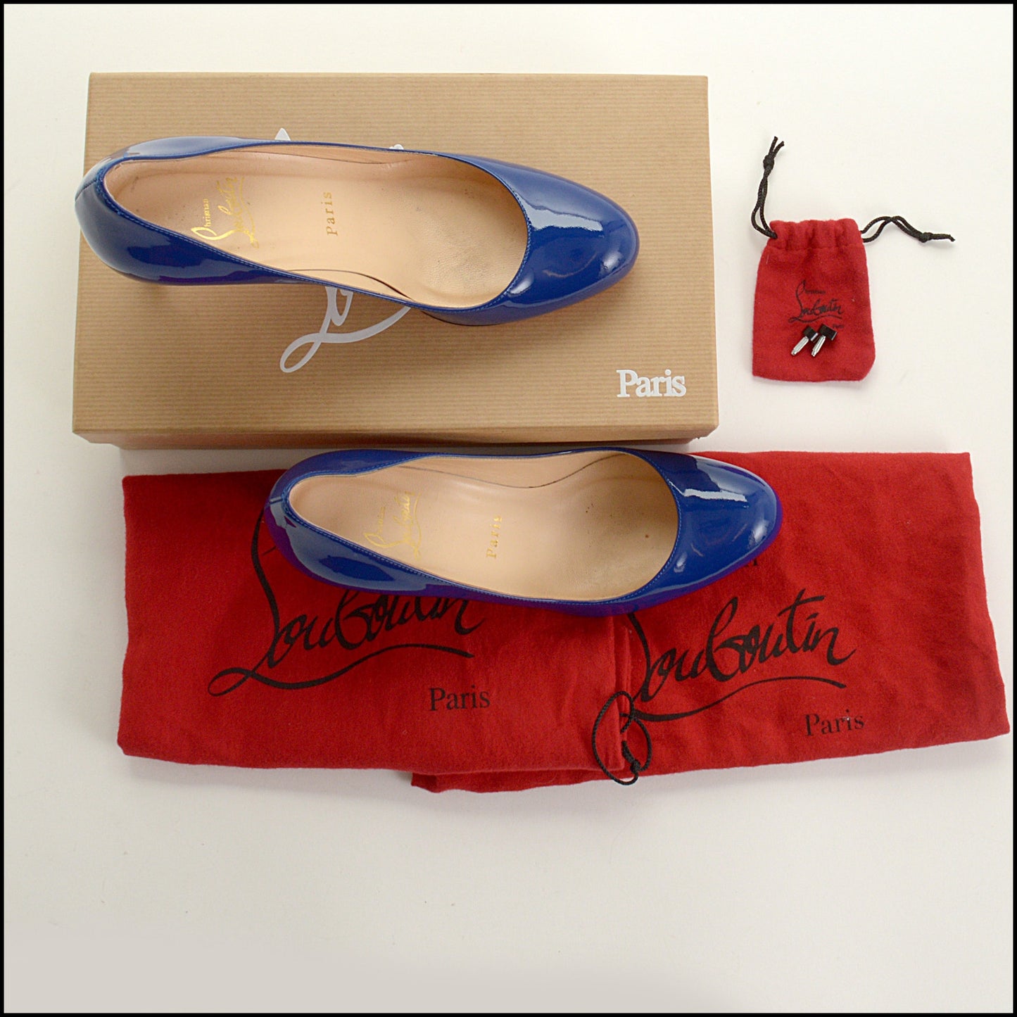 RDC15511 CHRISTIAN LOUBOUTIN Blue Patent Calfskin Leather Simple 85 Pump Size 37.5