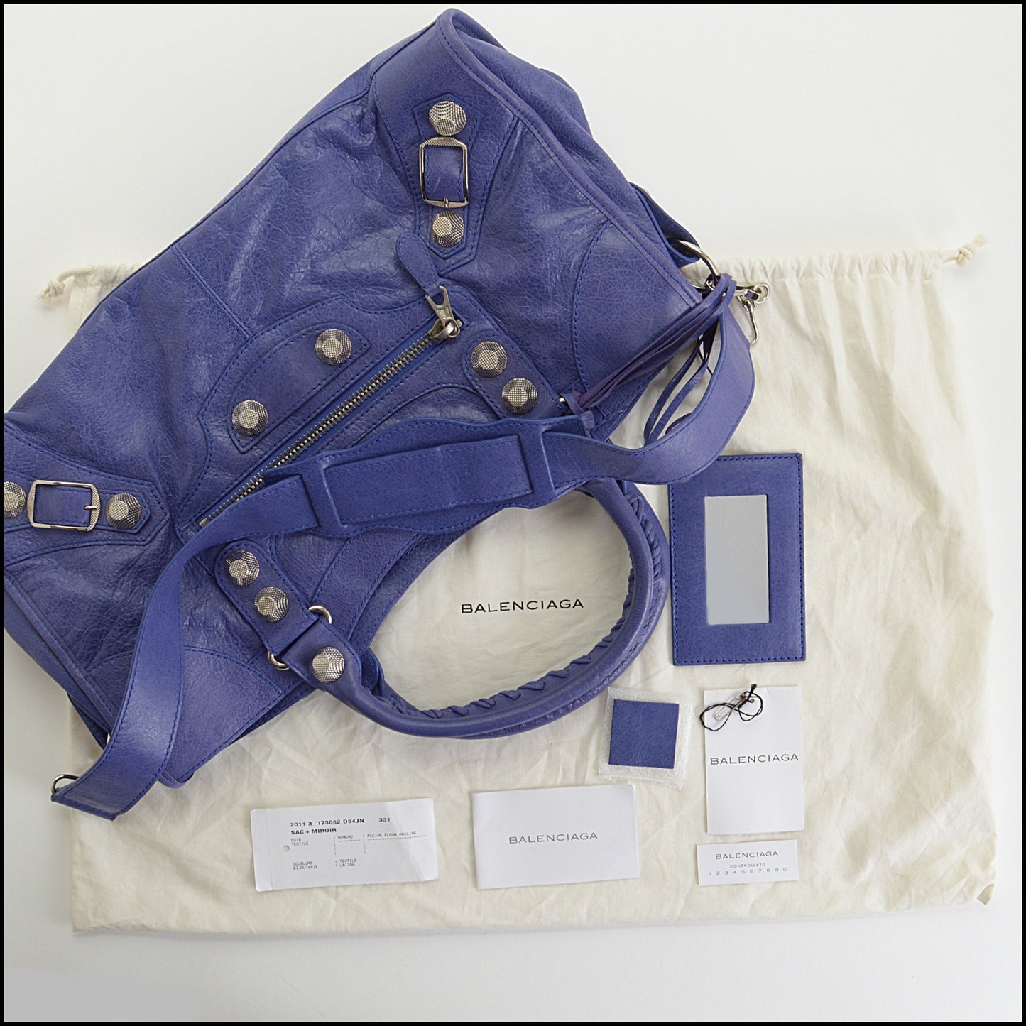 RDC15014 BALENCIAGA '11 Bleu Lavande Lambskin 21-Giant Silver Part-Time "City" bag