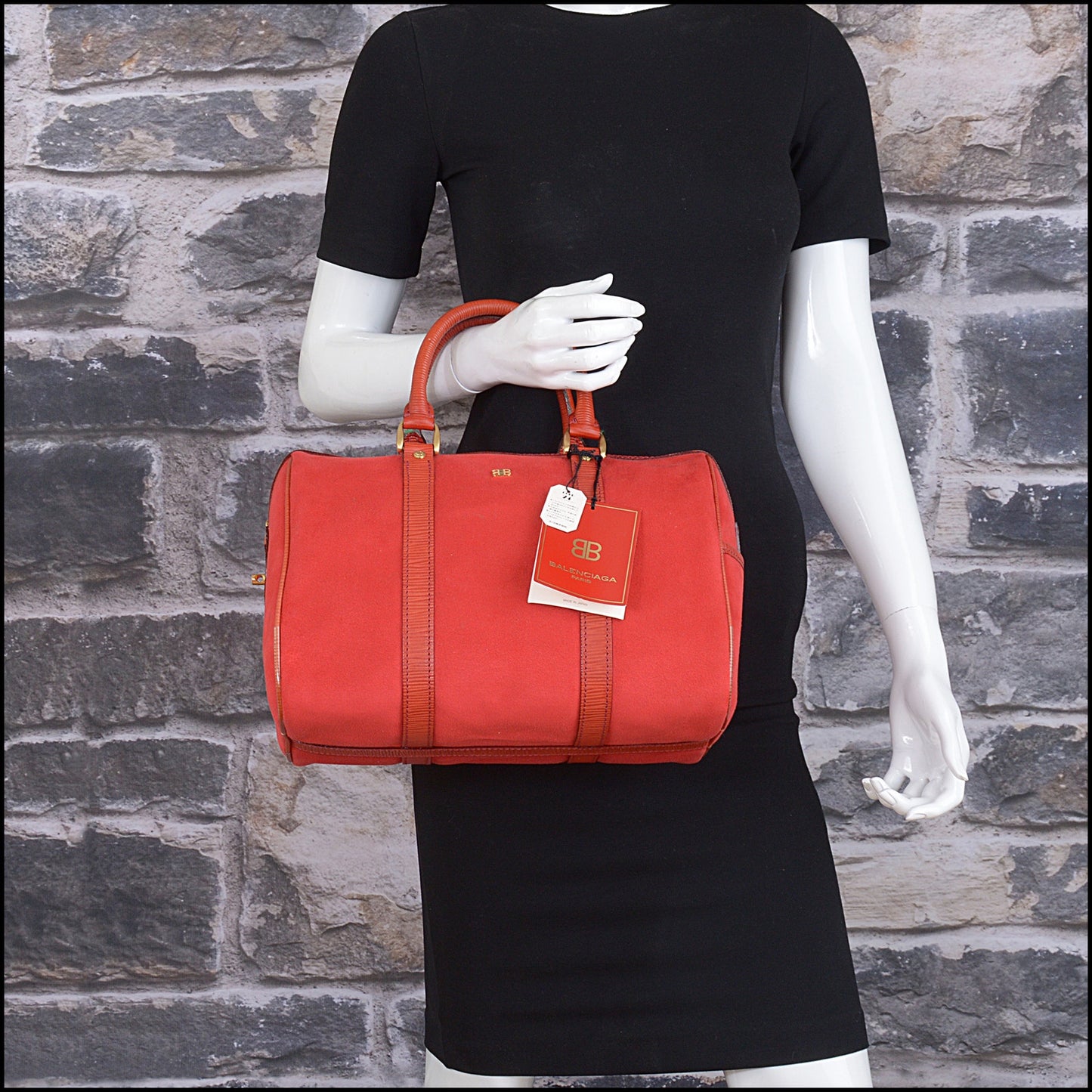 RDC15606 BALENCIAGA Vintage Red Ultrasuede Boston bag from Japan