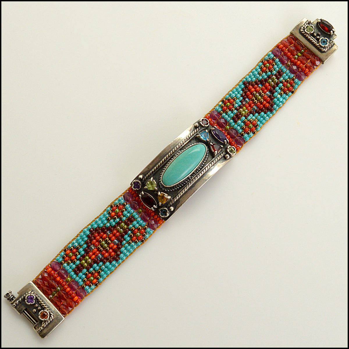 RDC15730 CHILI ROSE BEADZ Sterling Silver/Torquoise/Multicolor Semi-Precious Stones & Beaded Bracelet
