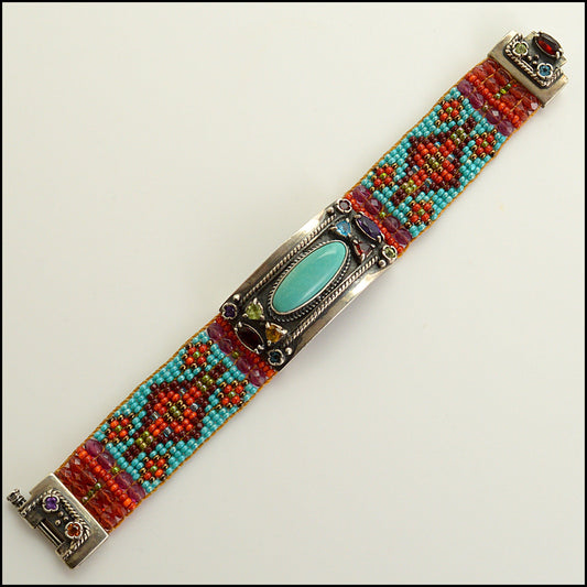 RDC15730 CHILI ROSE BEADZ Sterling Silver/Torquoise/Multicolor Semi-Precious Stones & Beaded Bracelet