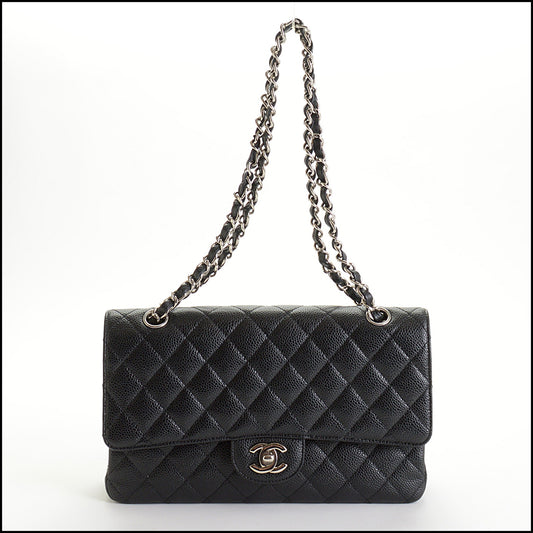 RDC15013 CHANEL '10 Black Caviar Leather Classic 11.12 Double Flap Bag