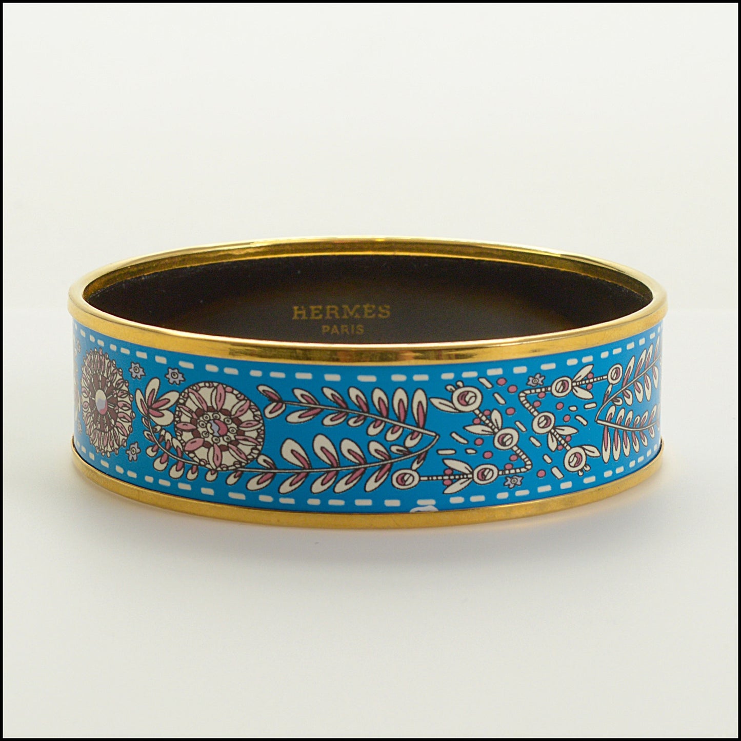 RDC15438 HERMES Blue Floral Printed Enamel Wide Bangle Size S T2