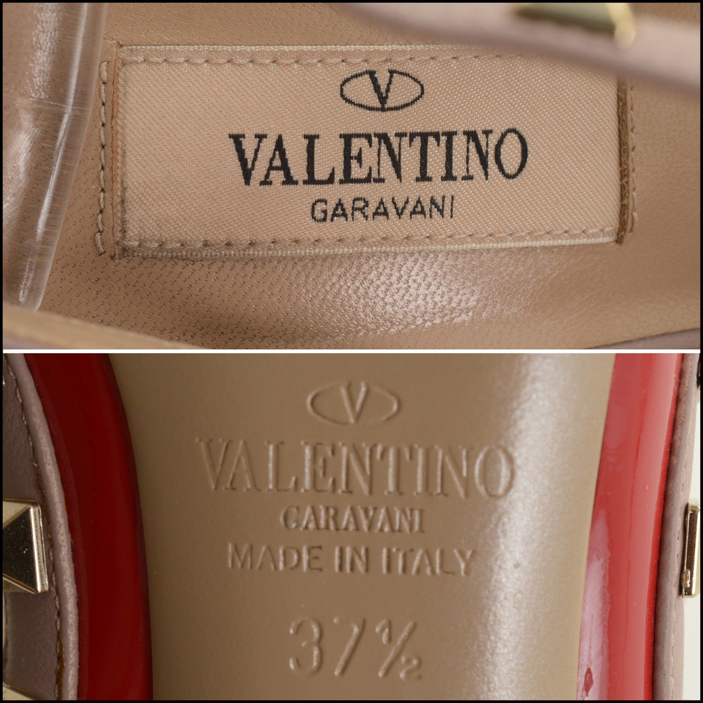 RDC15543 VALENTINO Red Patent Leather Rockstud Cage Heels Size 37.5