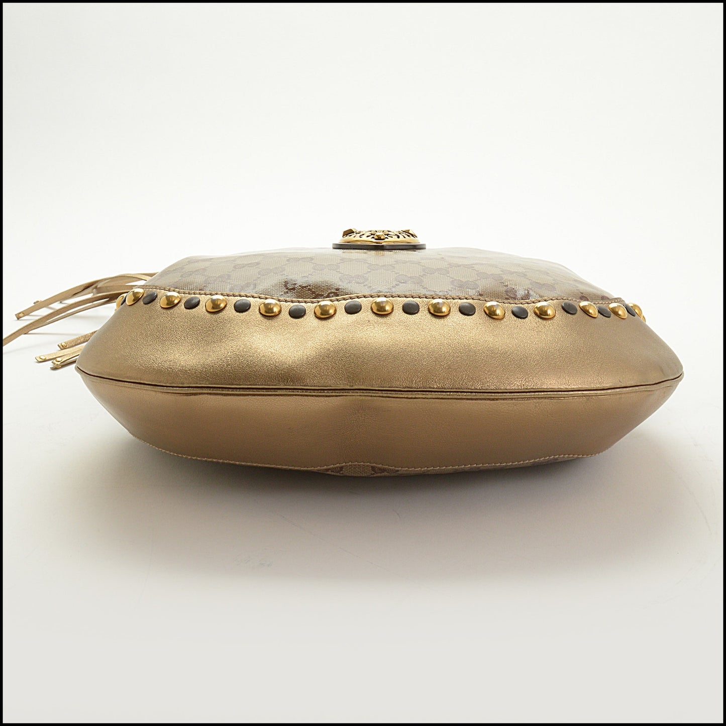 RDC15032 GUCCI '09 Gold Leather GG Crystal Babouska Heart Crest Hobo Bag