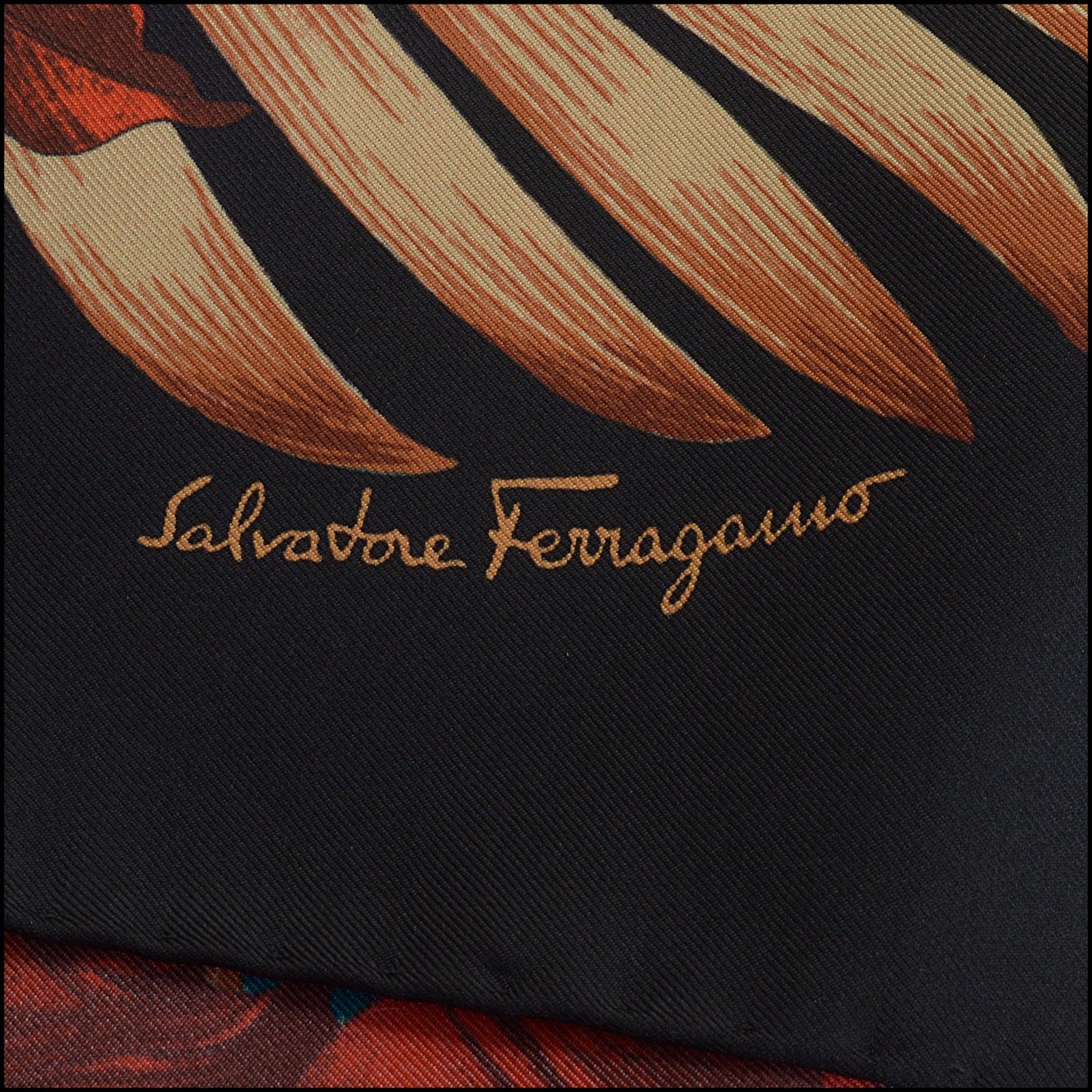 RDC14259 Authentic SALVATORE FERRAGAMO Copper/Multicolor Foliage 90cm Silk Scarf