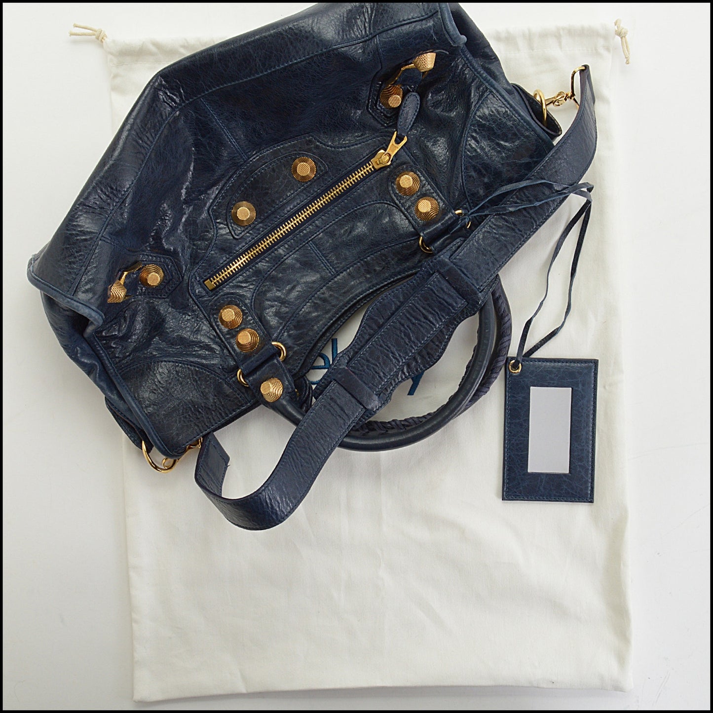 RDC14509 BALENCIAGA FW '08 Marine Dark Blue 21 Giant Gold Hardware Part Time Bag