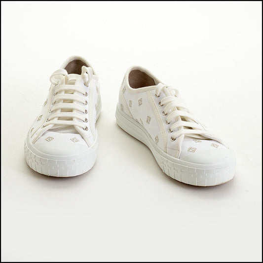 RDC14958 Authentic FENDI White Canvas FF Domino Low-Top Sneakers Size 39