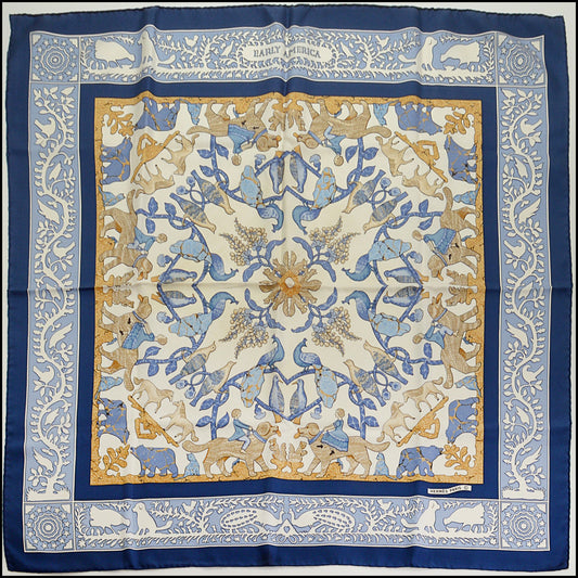 RDC15095 HERMES Blue/White "Early America" 90 Silk Scarf
