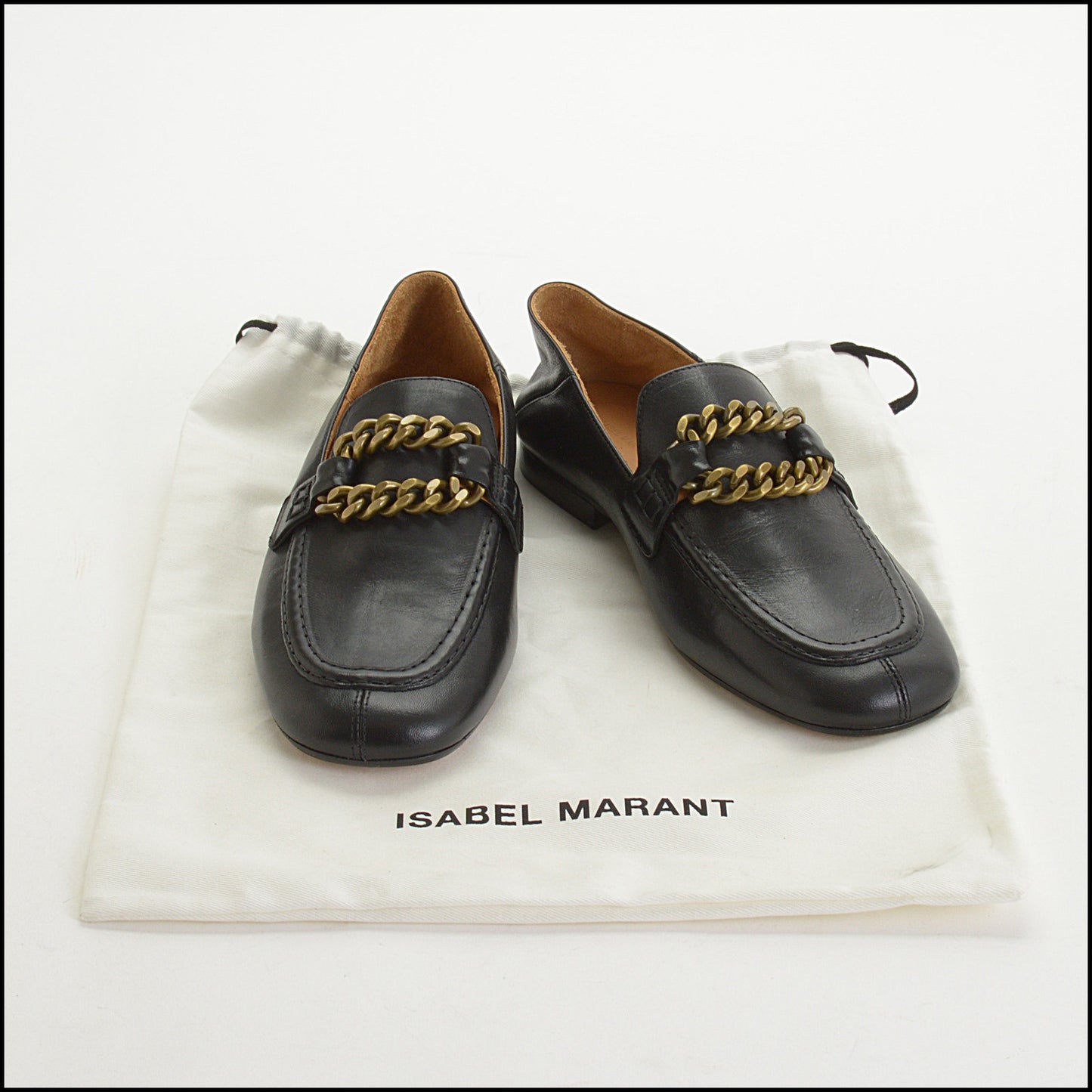 RDC14953 Authentic ISABEL MARANT Black Leather Firlee Chain-Trimmed Loafer Size 39