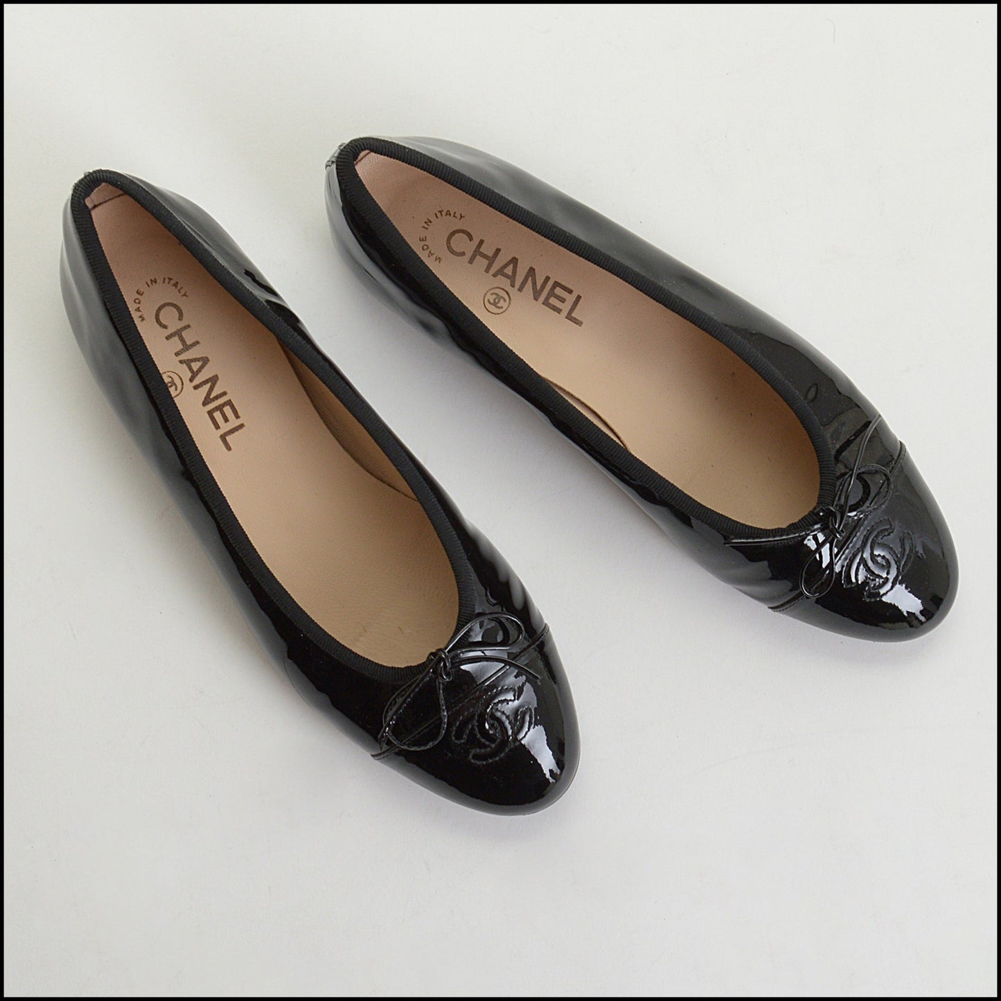 RDC14611 CHANEL Black Patent Leather Ballet Flats Size 39