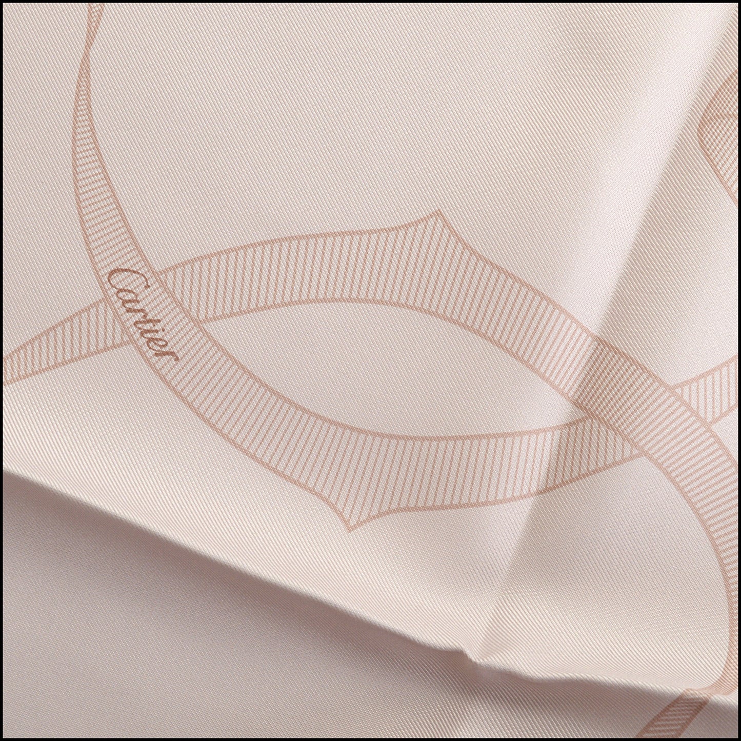 RDC14251 Authentic CARTIER Taupe Ribbons 90cm Silk Scarf