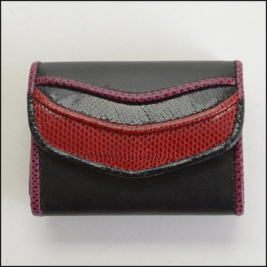 RDC14736 Judith Leiber Vintage Black Multi Mini Cash & Coins Tri-Fold Wallet