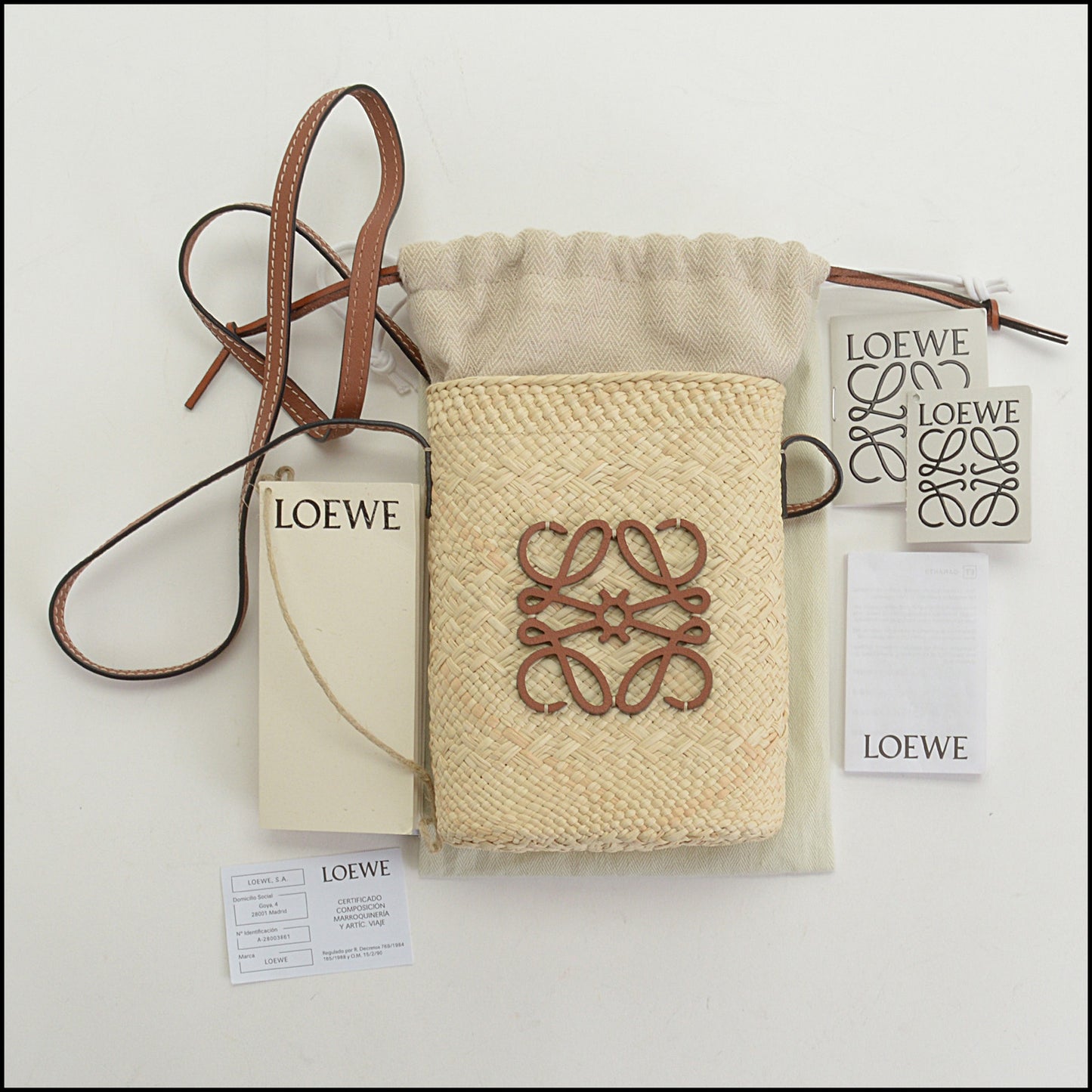 RDC14858 LOEWE Iraca Palm Natural Tan Square Pocket Bag