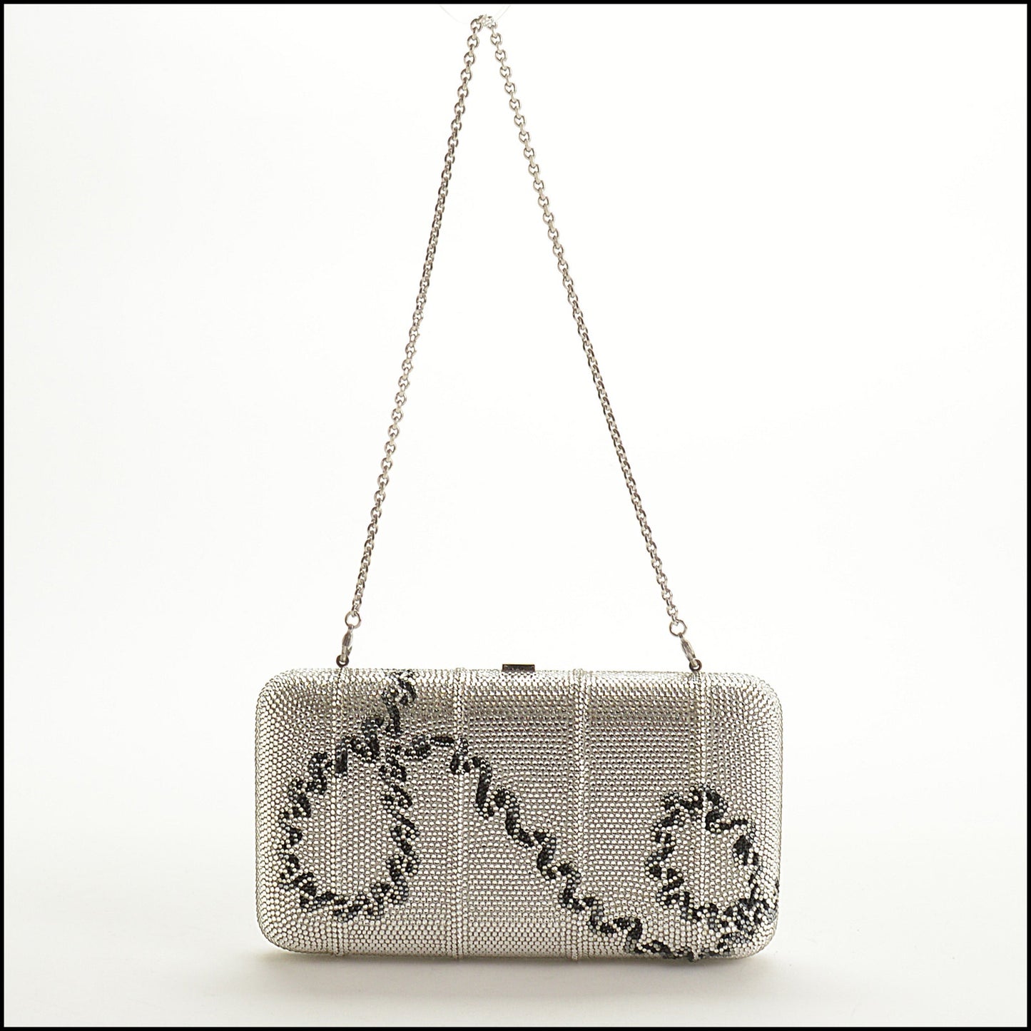 RDC15268 JUDITH LEIBER Silver/Black Telephone Crystal Box Minaudiere Bag