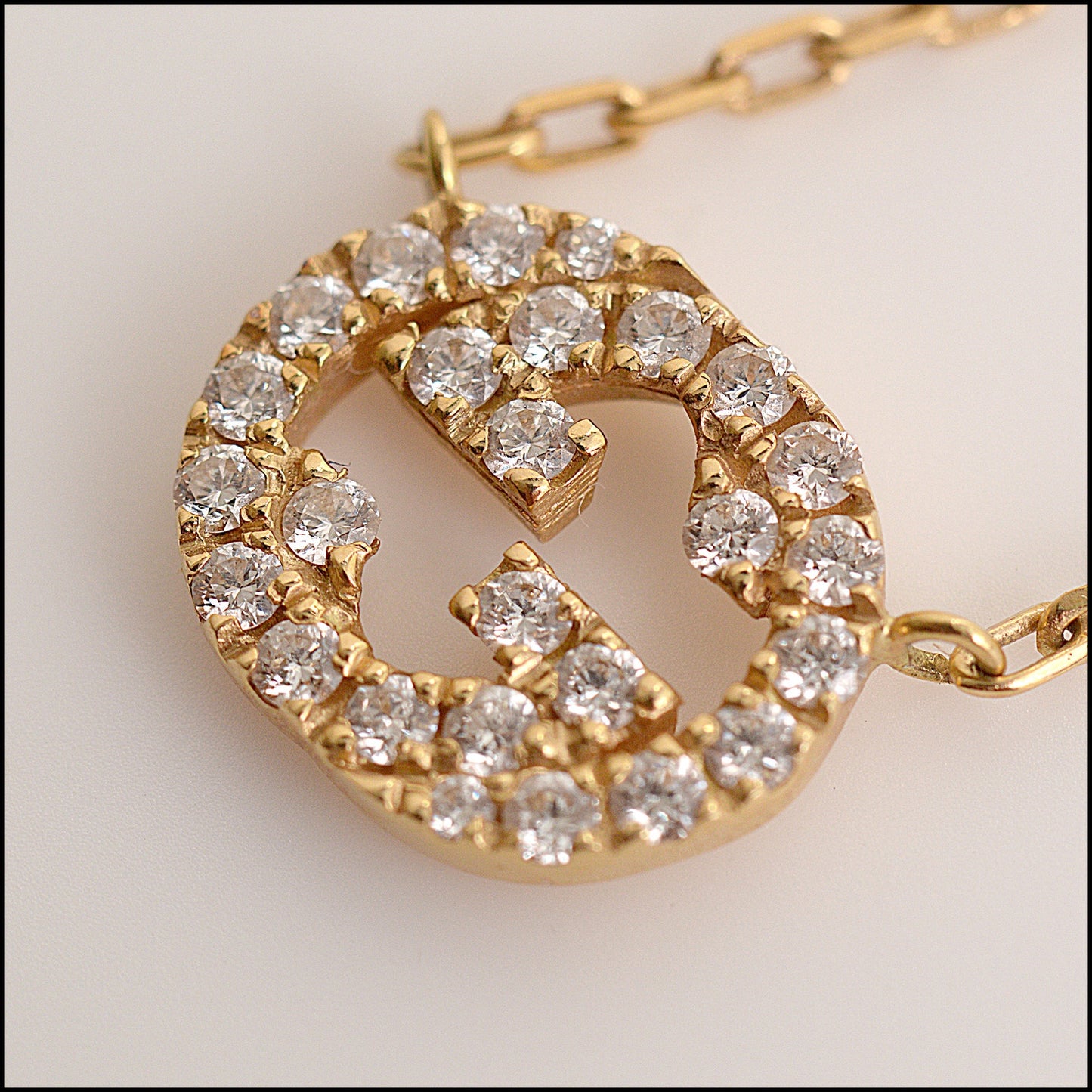 RDC15552 GUCCI 18k Gold Diamond Interlocking G Necklace