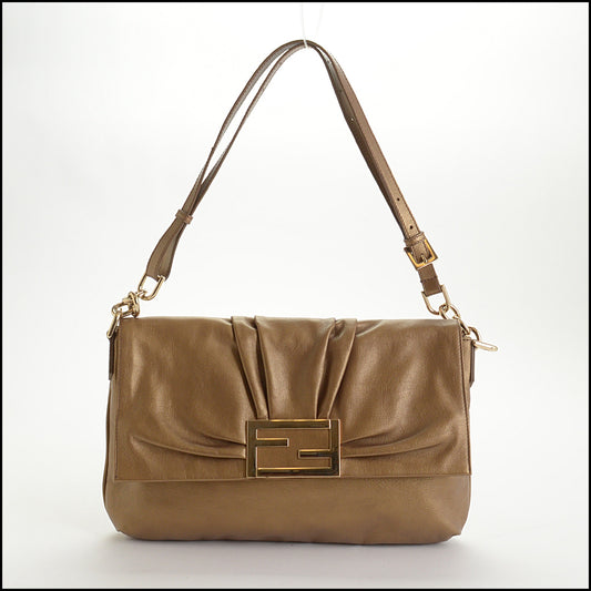 RDC14547 FENDI Gold Pleated Leather FF Bag