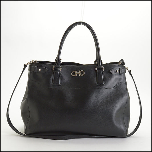 RDC14780 FERRAGAMO Black Leather Tote Bag With Strap