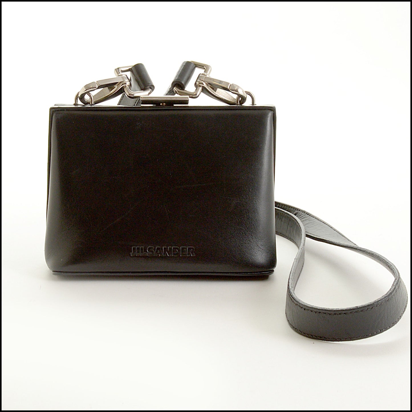 RDC15481 JIL SANDER Black Leather Mini Framed Crossbody Bag