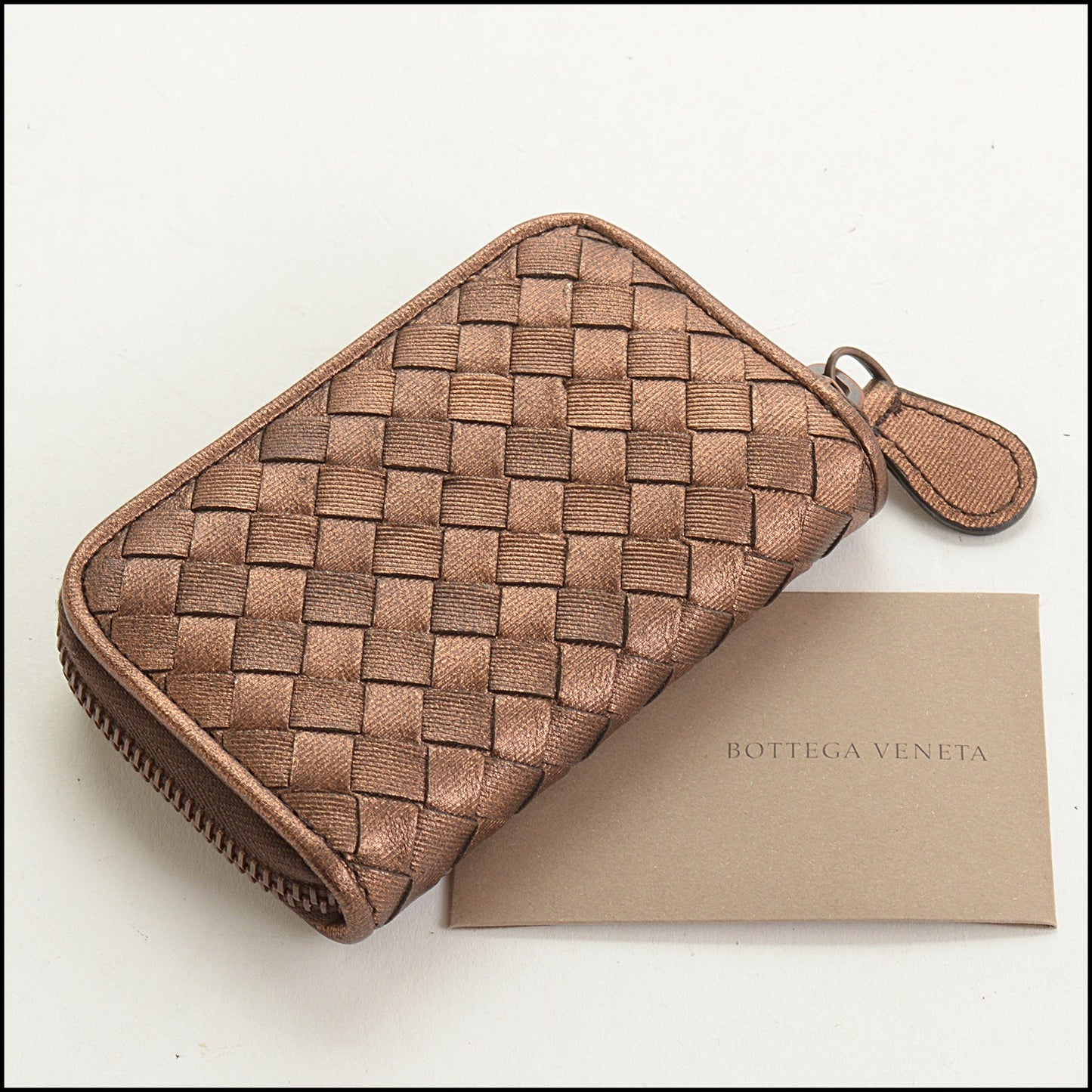 RDC15340 BOTTEGA VENETA '08 Bronze Intrecciato Zipped Card Case Wallet