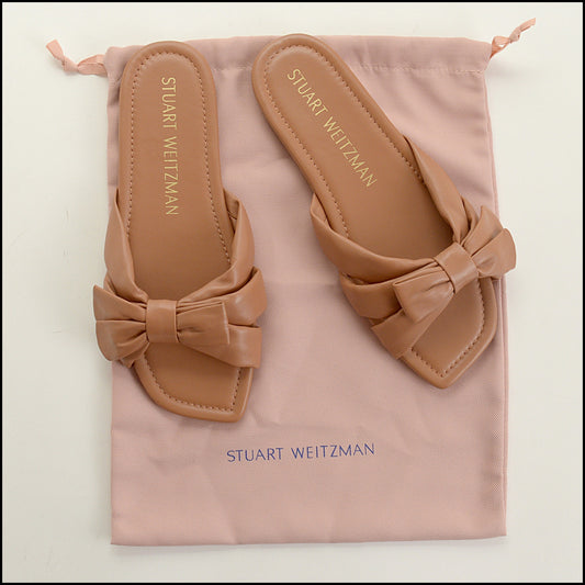 RDC15435 STUART WEITZMAN Nude Sofia Bow Leather Slides Size 9