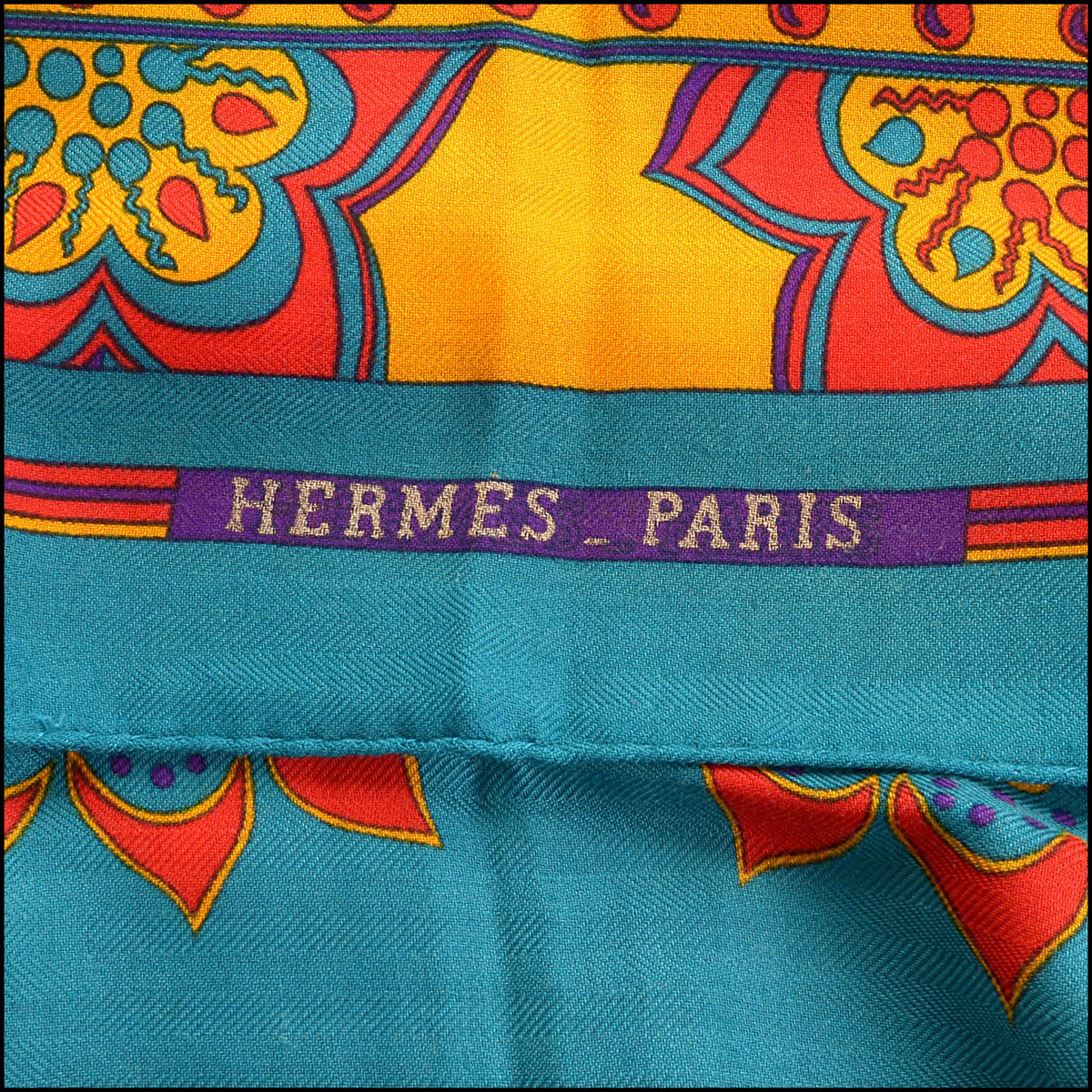 RDC15687 HERMES Blue/Yellow/Red ''Paisley" 140 Cashmere Shawl