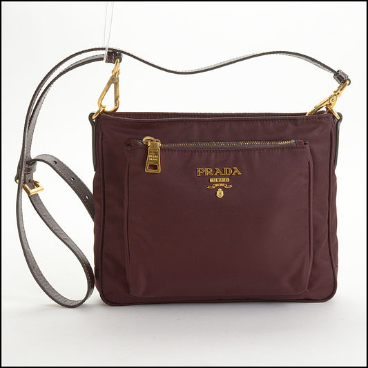 RDC14974 PRADA 2010 Bordeaux Tessuto Nylon & Saffiano Leather Bandoliera Bag