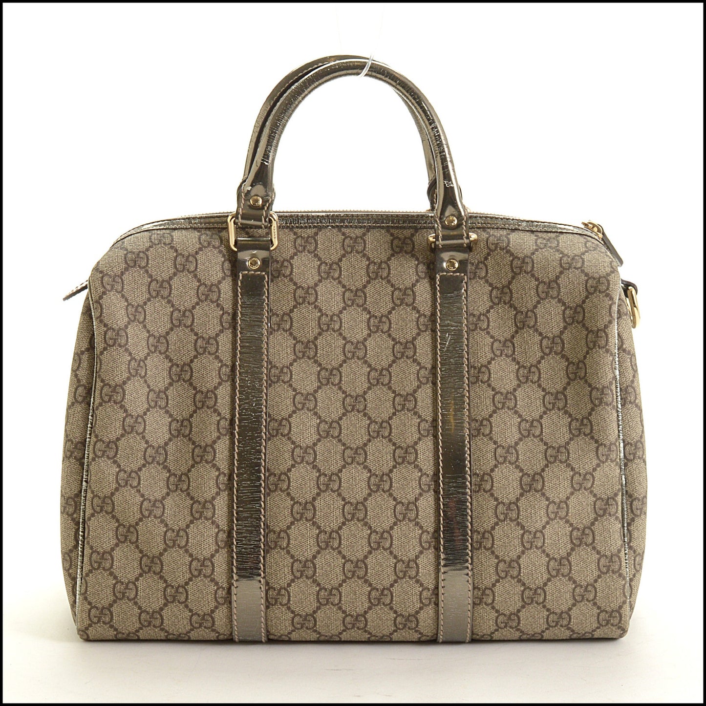 RDC15180 GUCCI Vintage Brown GG Supreme Silver Leather Boston Bag
