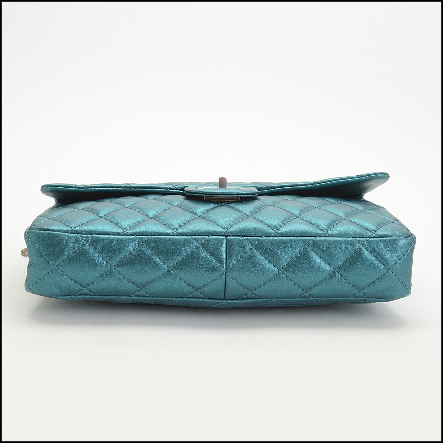 RDC14970 CHANEL '08-09 Teal Metallic Reissue Flap Clutch Snake Chain Shoulder Bag