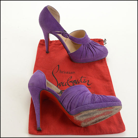 RDC15590 CHRISTIAN LOUBOUTIN Purple Suede Drapiday D'Orsay Pumps Size 39