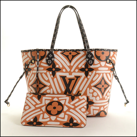 RDC15358 LOUIS VUITTON '20 Caramel Tribal Crafty Neverfull Tote with Pouch