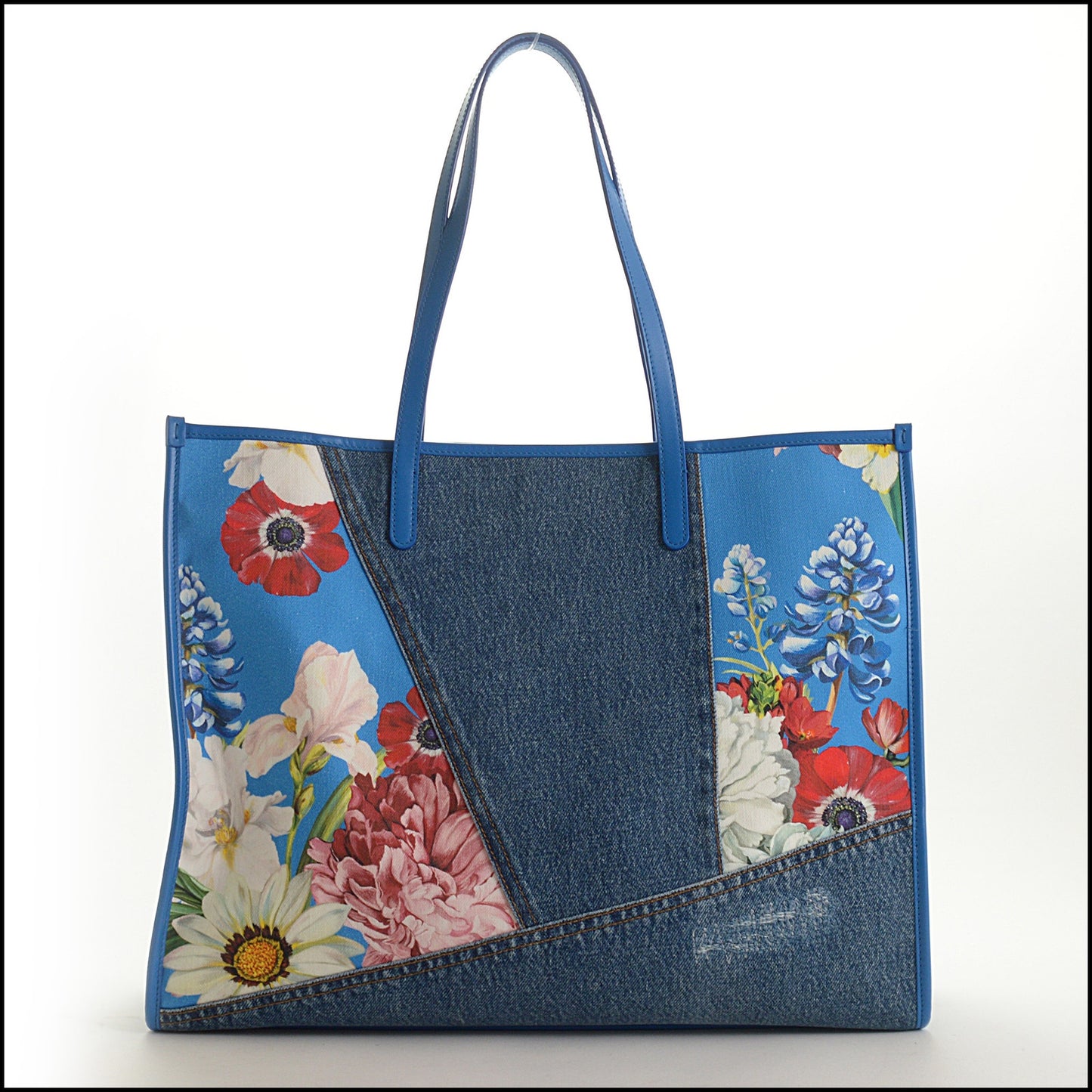 RDC15577 DOLCE & GABBANA Blue Exclusive Floral Denim Tote Bag