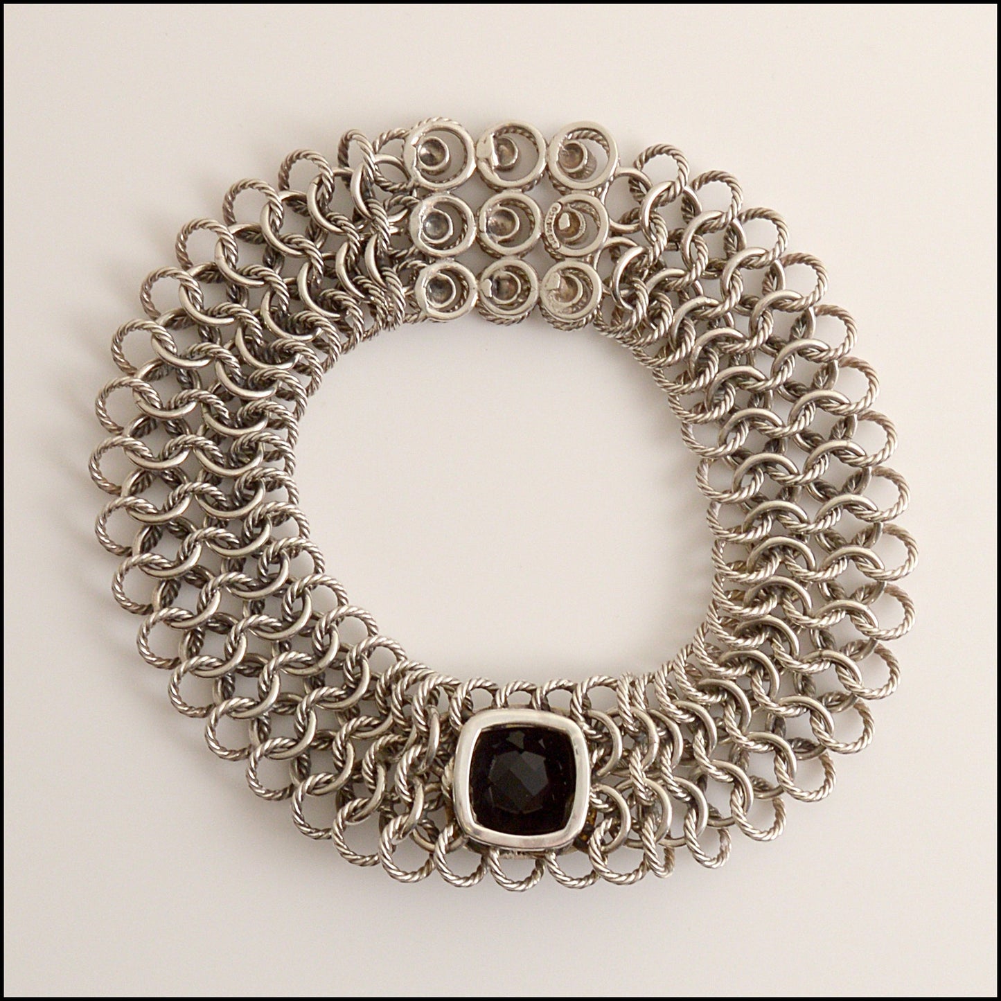 RDC15548 DAVID YURMAN Onyx/Diamond/Sterling Silver Chainmail Choker Necklace