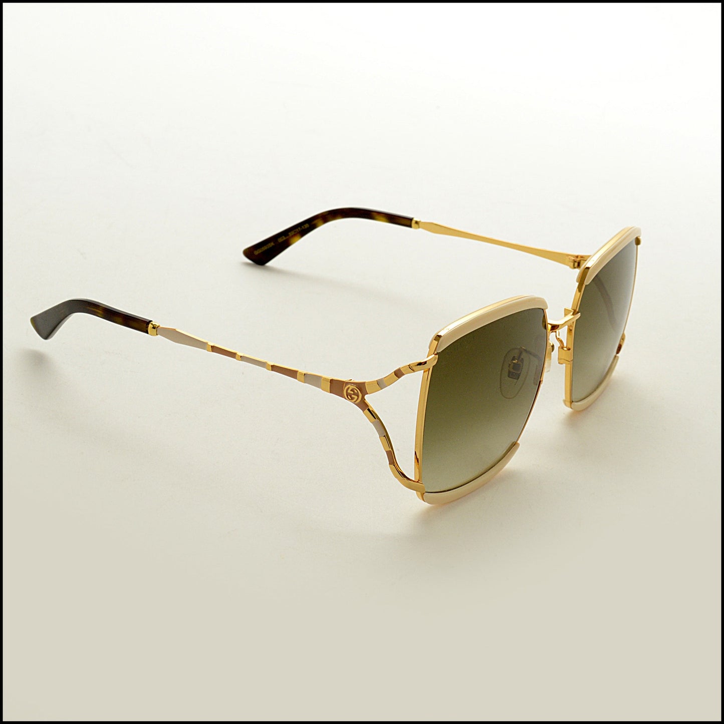 RDC14993 GUCCI Cream Acetate & Gold Metal Square Frame Sunglasses